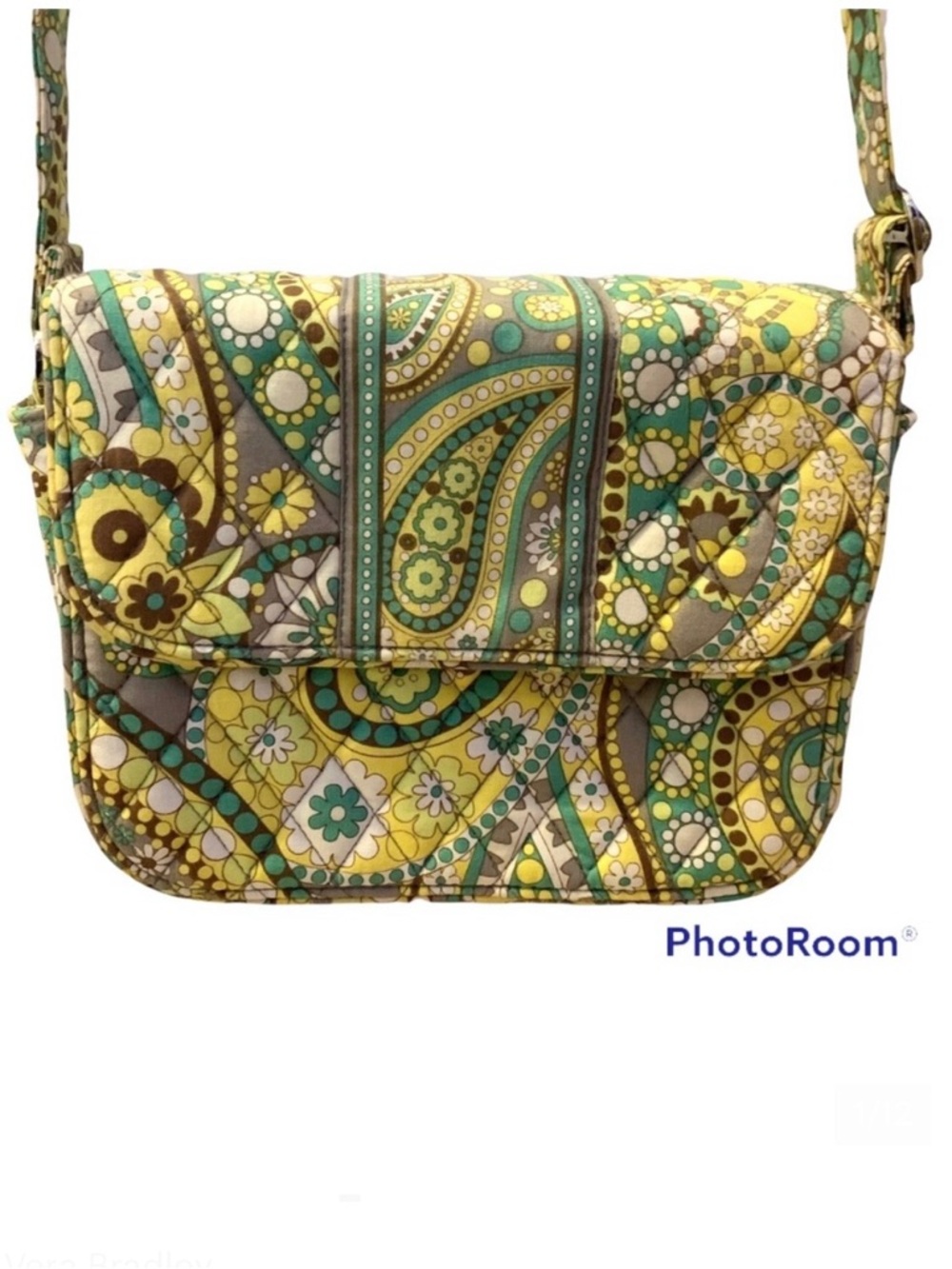 Vera Bradley Lemon Parfait RETIRED PRINT Green Yellow Crossbody Shoulder Bag